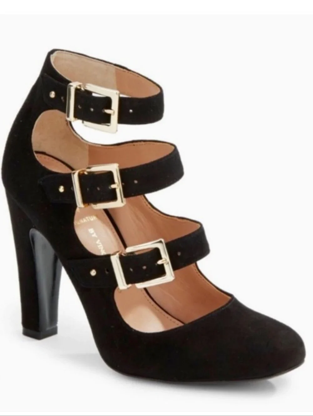 New Condition Vince Camuto Black Suede Triple-Buckle Mary Jane Heels